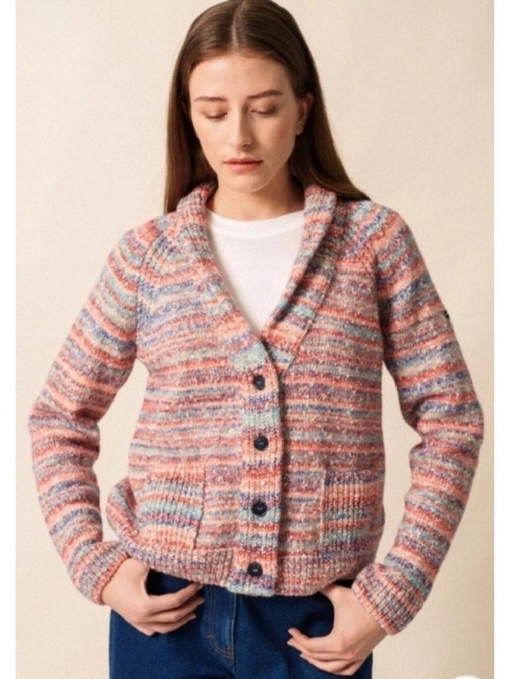 Saint James 4310 Zurich Multicolour Cardigan Women’s 4 Wool Blend Shawl Collar